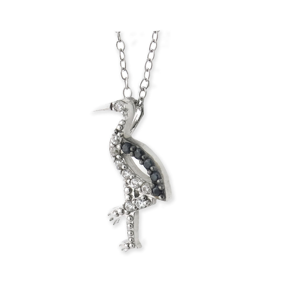Sterling Silver Black & White CZ Flamingo Necklace-2