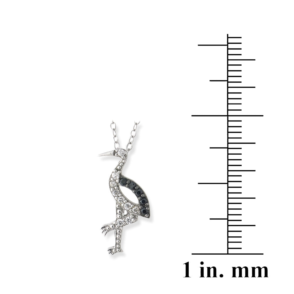 Sterling Silver Black & White CZ Flamingo Necklace-3