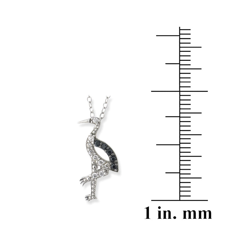 Sterling Silver Black & White CZ Flamingo Necklace