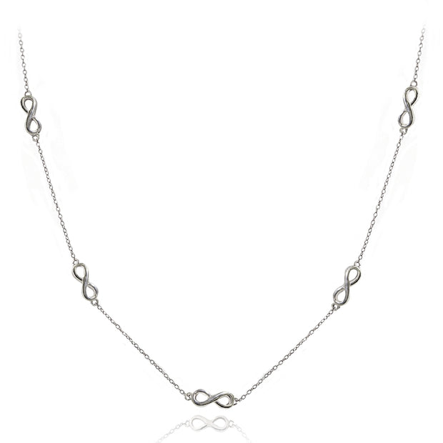 Sterling Silver Polished Infinity Station Necklace, 24 inches