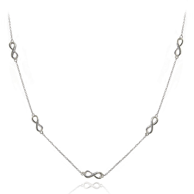 Sterling Silver Polished Infinity Station Necklace, 24 inches