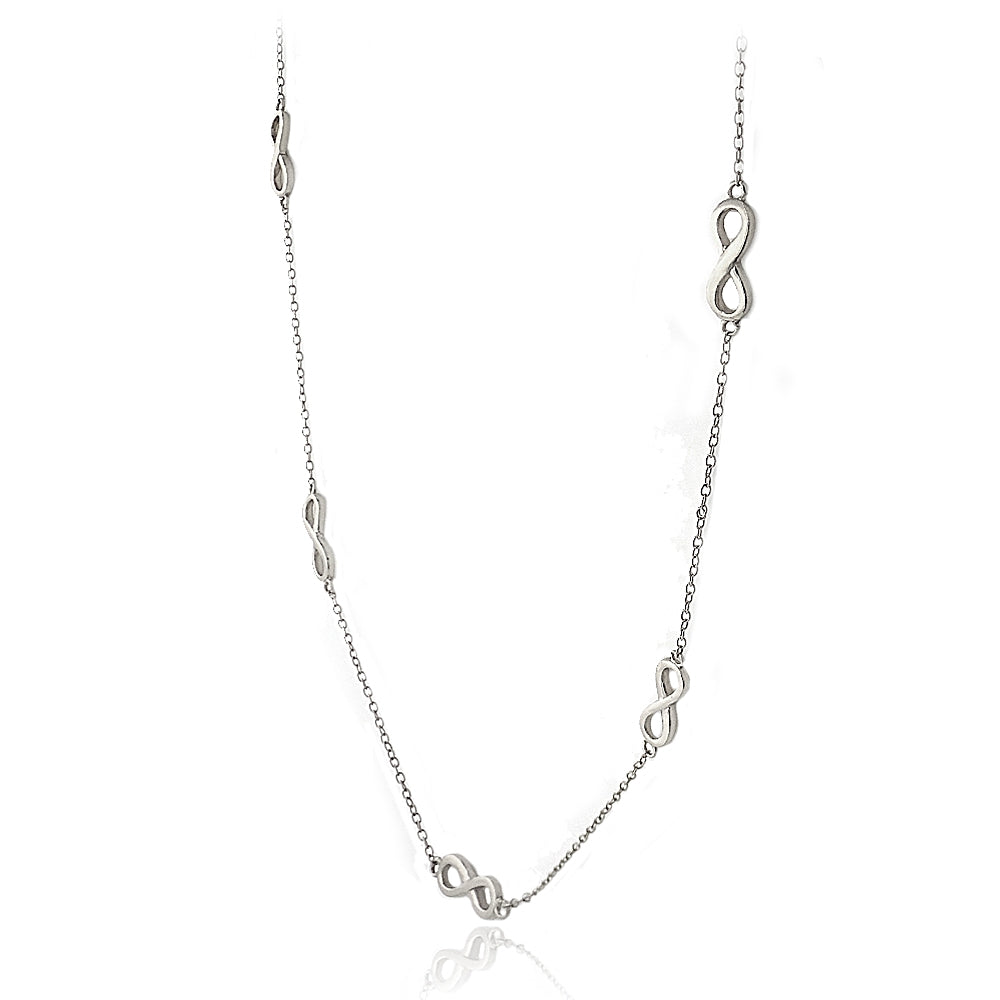 Sterling Silver Polished Infinity Station Necklace, 24 inches-2
