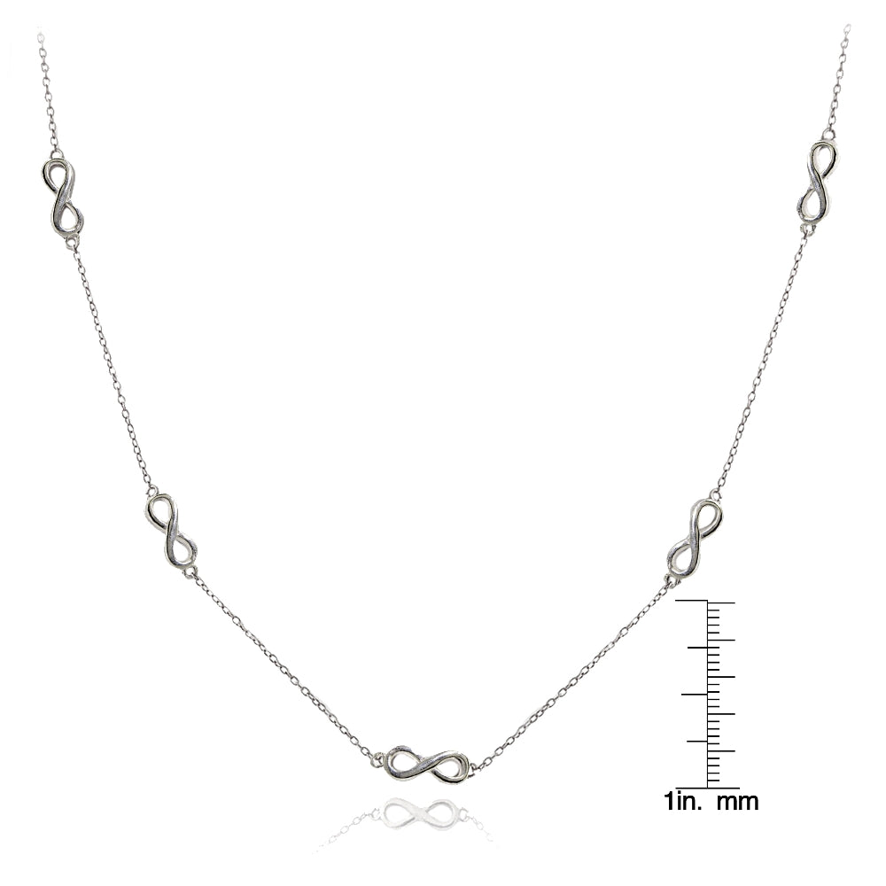 Sterling Silver Polished Infinity Station Necklace, 24 inches-3