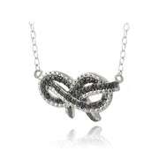 Sterling Silver 1/10ct Black Diamond Black & White Bow Love Knot Necklace