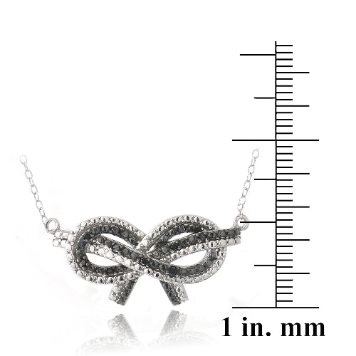 Sterling Silver 1/10ct Black Diamond Black & White Bow Love Knot Necklace-3