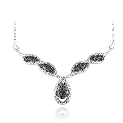 Sterling Silver 1/10ct Black Diamond Black & White Twist Teardrop Necklace