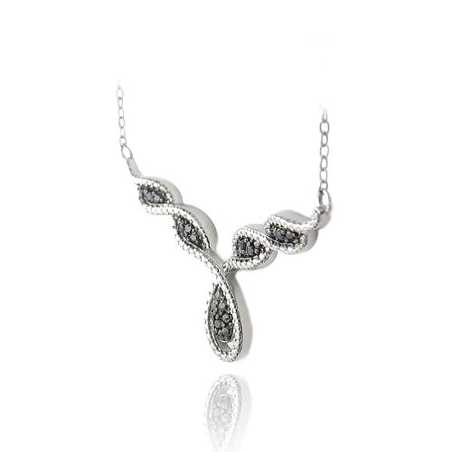 Sterling Silver 1/10ct Black Diamond Black & White Twist Teardrop Necklace-2