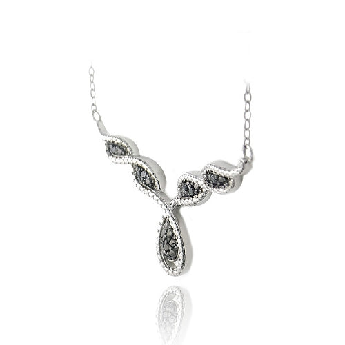 Sterling Silver 1/10ct Black Diamond Black & White Twist Teardrop Necklace