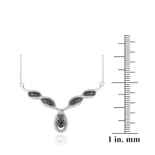 Sterling Silver 1/10ct Black Diamond Black & White Twist Teardrop Necklace