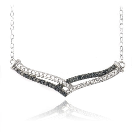 Sterling Silver 1/10ct Black Diamond Black & White Chevron Necklace