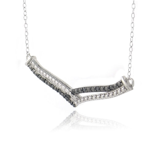 Sterling Silver 1/10ct Black Diamond Black & White Chevron Necklace-2