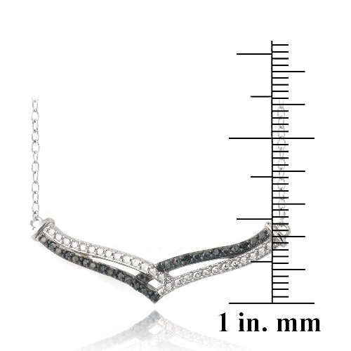 Sterling Silver 1/10ct Black Diamond Black & White Chevron Necklace-3