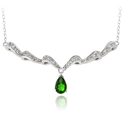 Sterling Silver Created Green Quartz & White Topaz Swirl Teardrop Necklace
