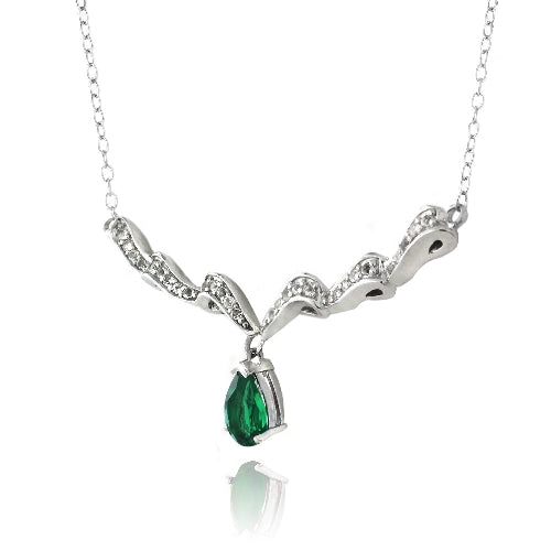 Sterling Silver Created Green Quartz & White Topaz Swirl Teardrop Necklace