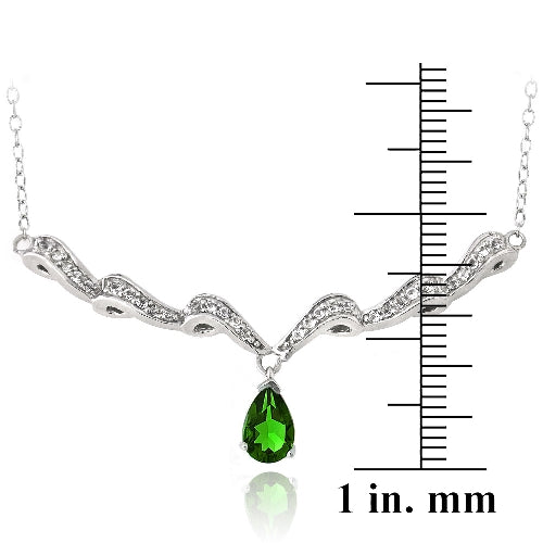 Sterling Silver Created Green Quartz & White Topaz Swirl Teardrop Necklace-3