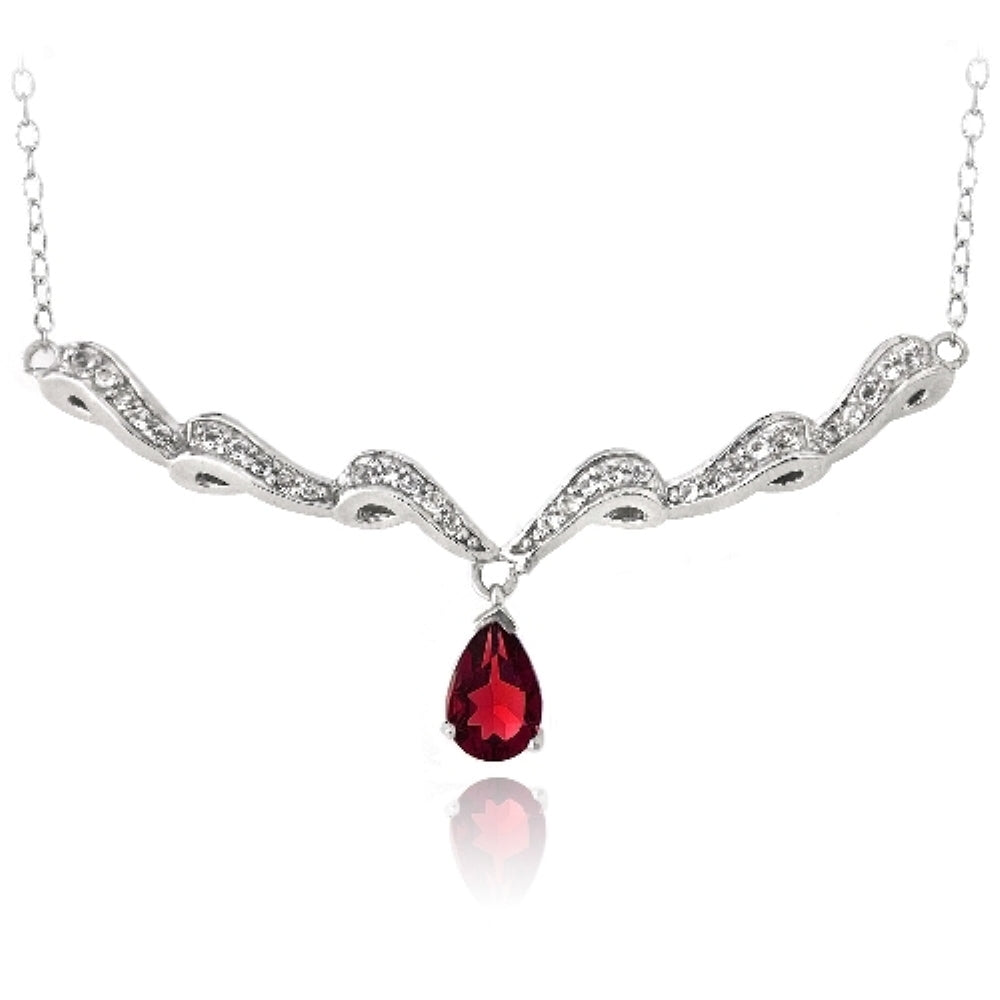 Sterling Silver Created Ruby & White Topaz Swirl Teardrop Necklace