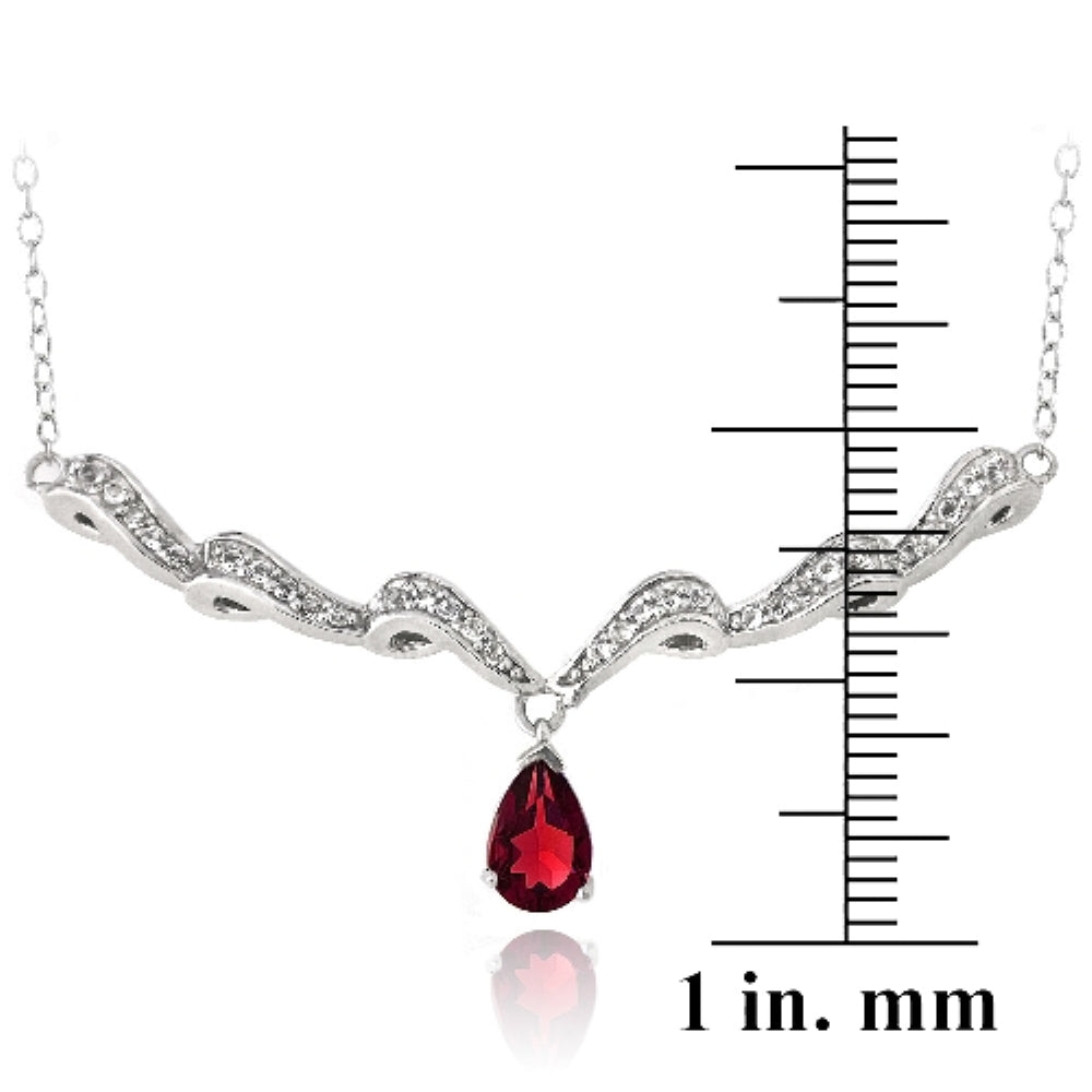 Sterling Silver Created Ruby & White Topaz Swirl Teardrop Necklace-3