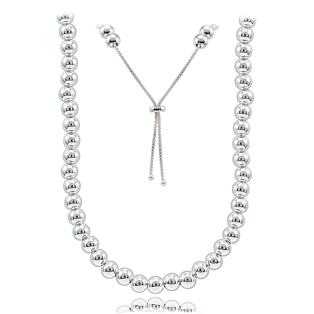 Sterling Silver 6mm Beads Adjustable Necklace