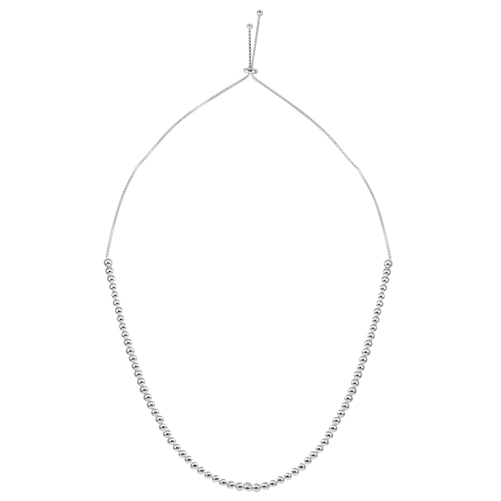 Sterling Silver 6mm Beads Adjustable Necklace-2