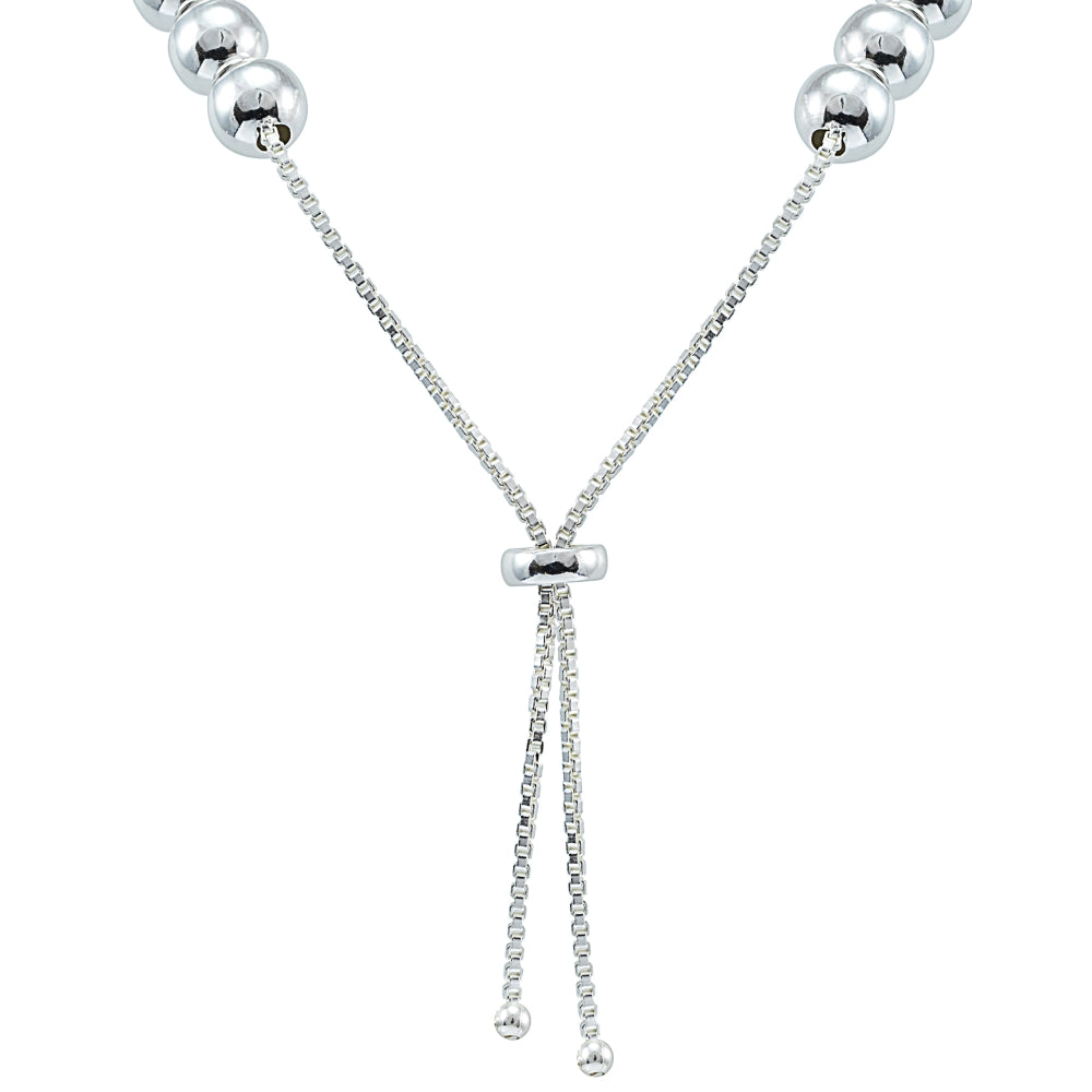 Sterling Silver 6mm Beads Adjustable Necklace-3
