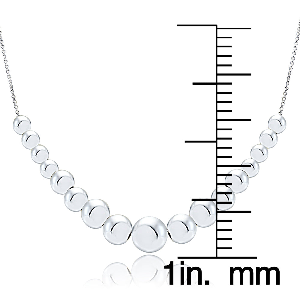Sterling Silver Graduated Polished Bead Necklace-3