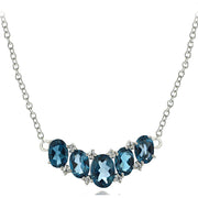 Sterling Silver 3ct TGW London Blue Topaz and White Topaz 5-Stone Necklace