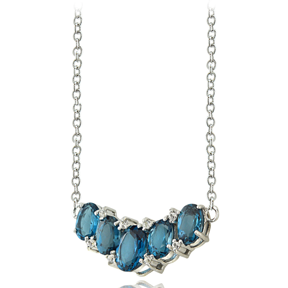 Sterling Silver 3ct TGW London Blue Topaz and White Topaz 5-Stone Necklace-2