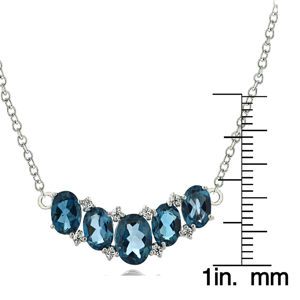 Sterling Silver 3ct TGW London Blue Topaz and White Topaz 5-Stone Necklace-3