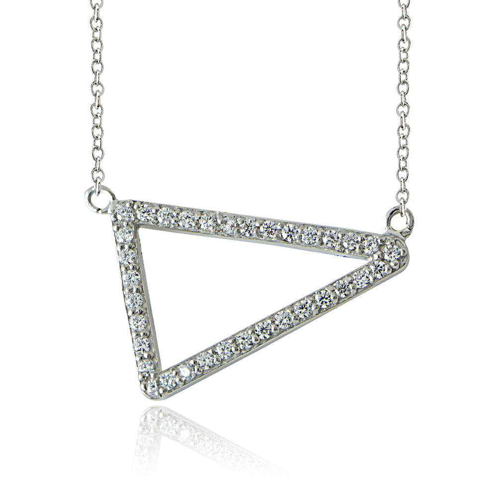Sterling Silver Cubic Zirconia Triangle Necklace
