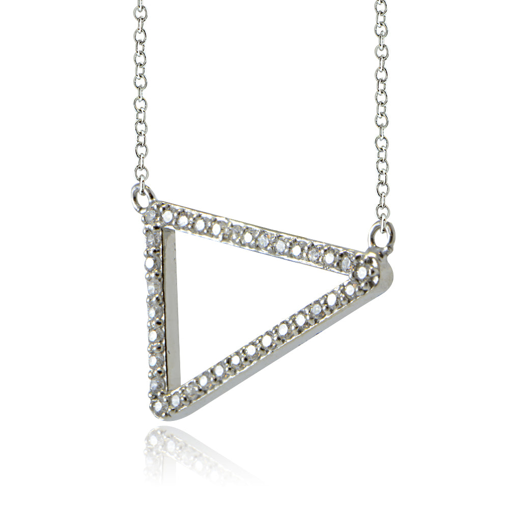Sterling Silver Cubic Zirconia Triangle Necklace-2