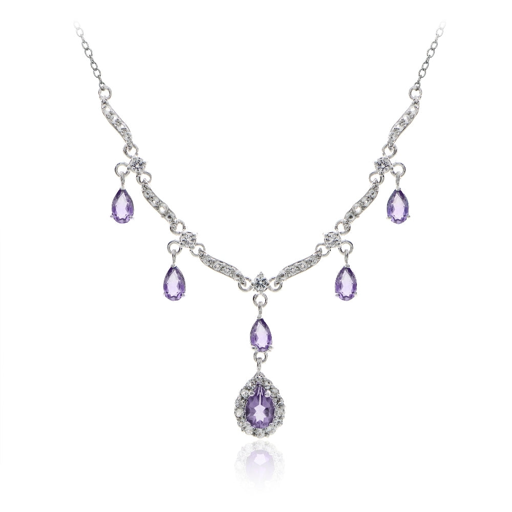 Sterling Silver 1.8ct Amethyst and White Topaz Dangling Teardrop Necklace