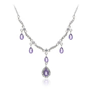 Sterling Silver 1.8ct Amethyst and White Topaz Dangling Teardrop Necklace
