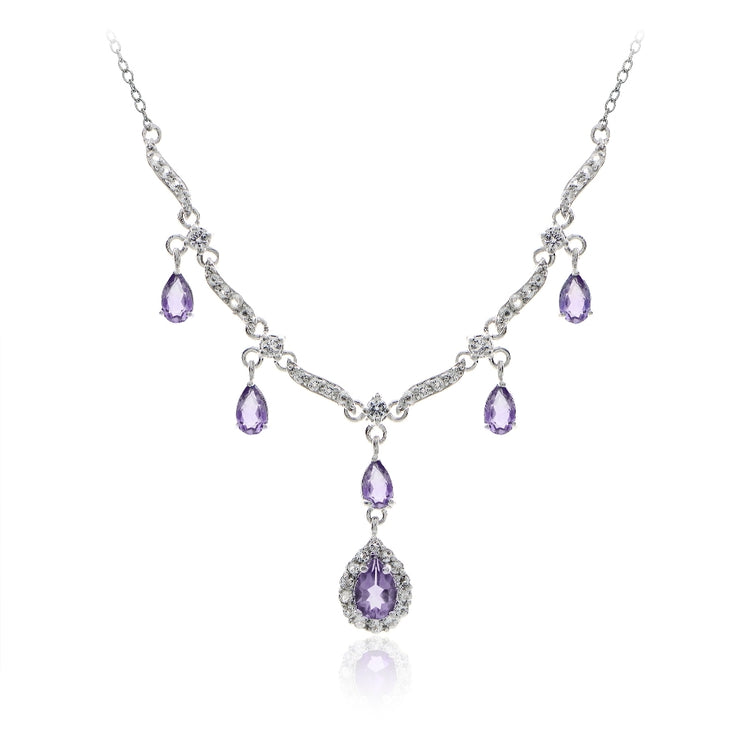 Sterling Silver 1.8ct Amethyst and White Topaz Dangling Teardrop Necklace