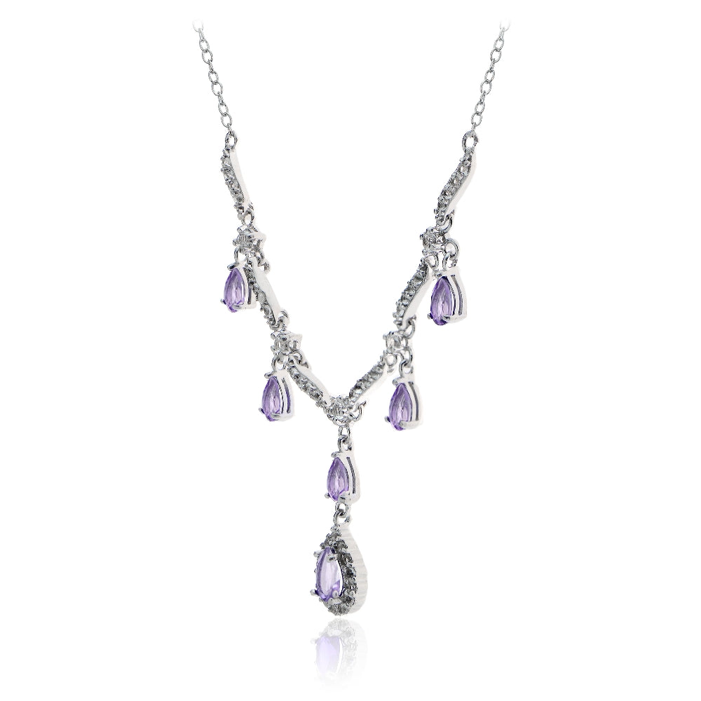 Sterling Silver 1.8ct Amethyst and White Topaz Dangling Teardrop Necklace-2