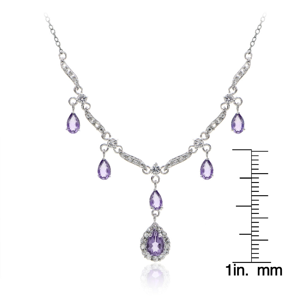 Sterling Silver 1.8ct Amethyst and White Topaz Dangling Teardrop Necklace-3
