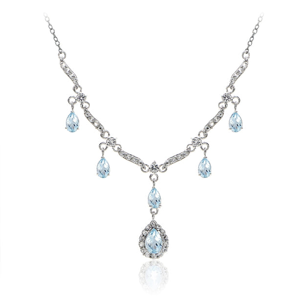 Sterling Silver 2.1ct  Blue Topaz and White Topaz  Dangling Teardrop Necklace