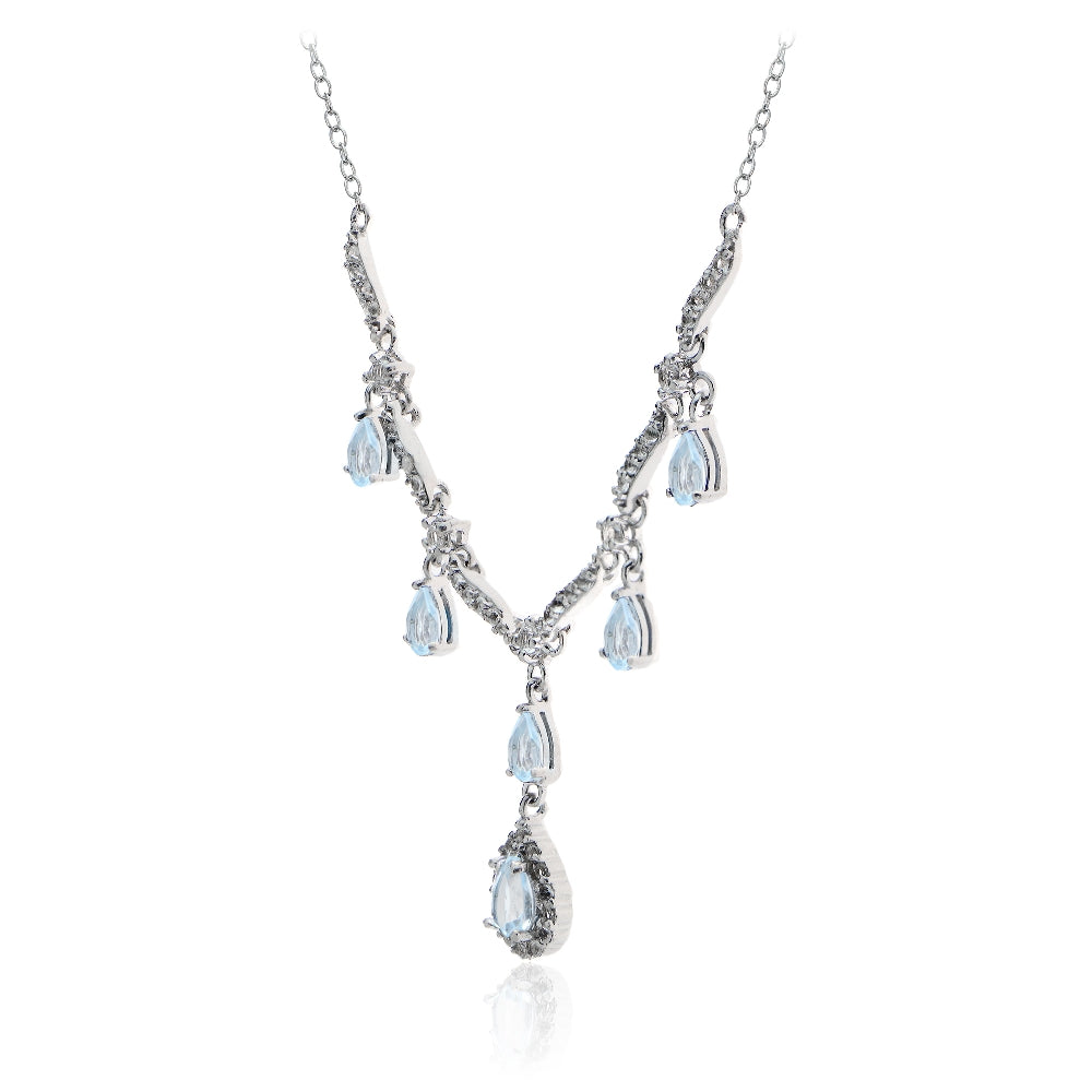 Sterling Silver 2.1ct  Blue Topaz and White Topaz  Dangling Teardrop Necklace-2