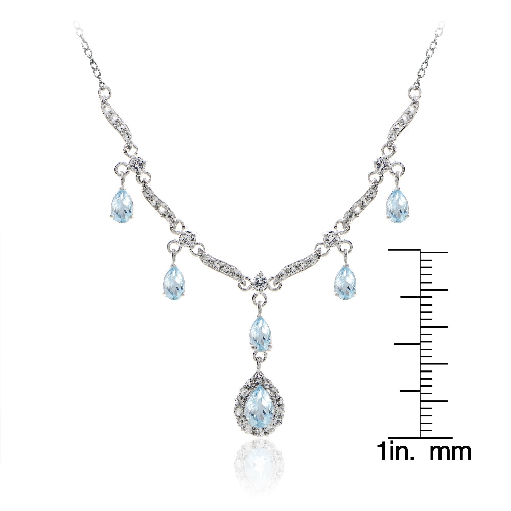Sterling Silver 2.1ct  Blue Topaz and White Topaz  Dangling Teardrop Necklace-3