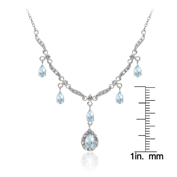 Sterling Silver 2.1ct  Blue Topaz and White Topaz  Dangling Teardrop Necklace