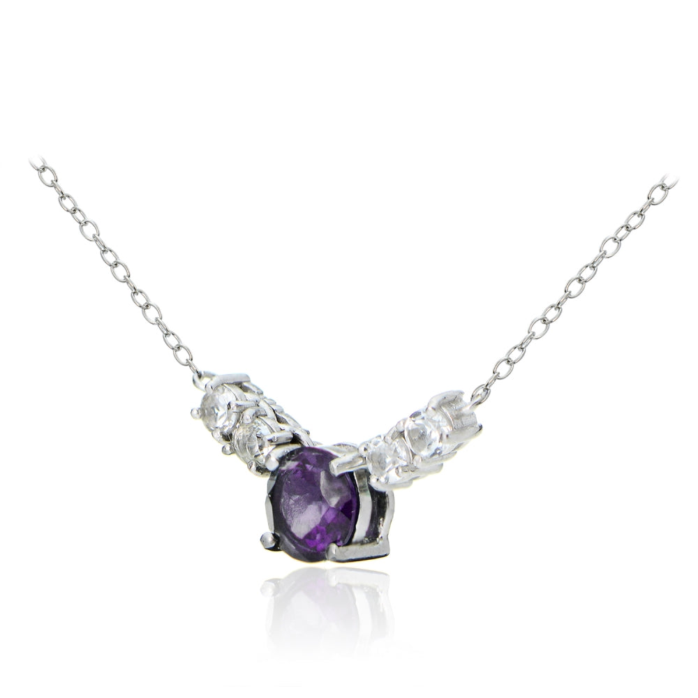 Sterling Silver 1.5ct TGW African Amethyst and White Topaz 5-Stone Necklace-2