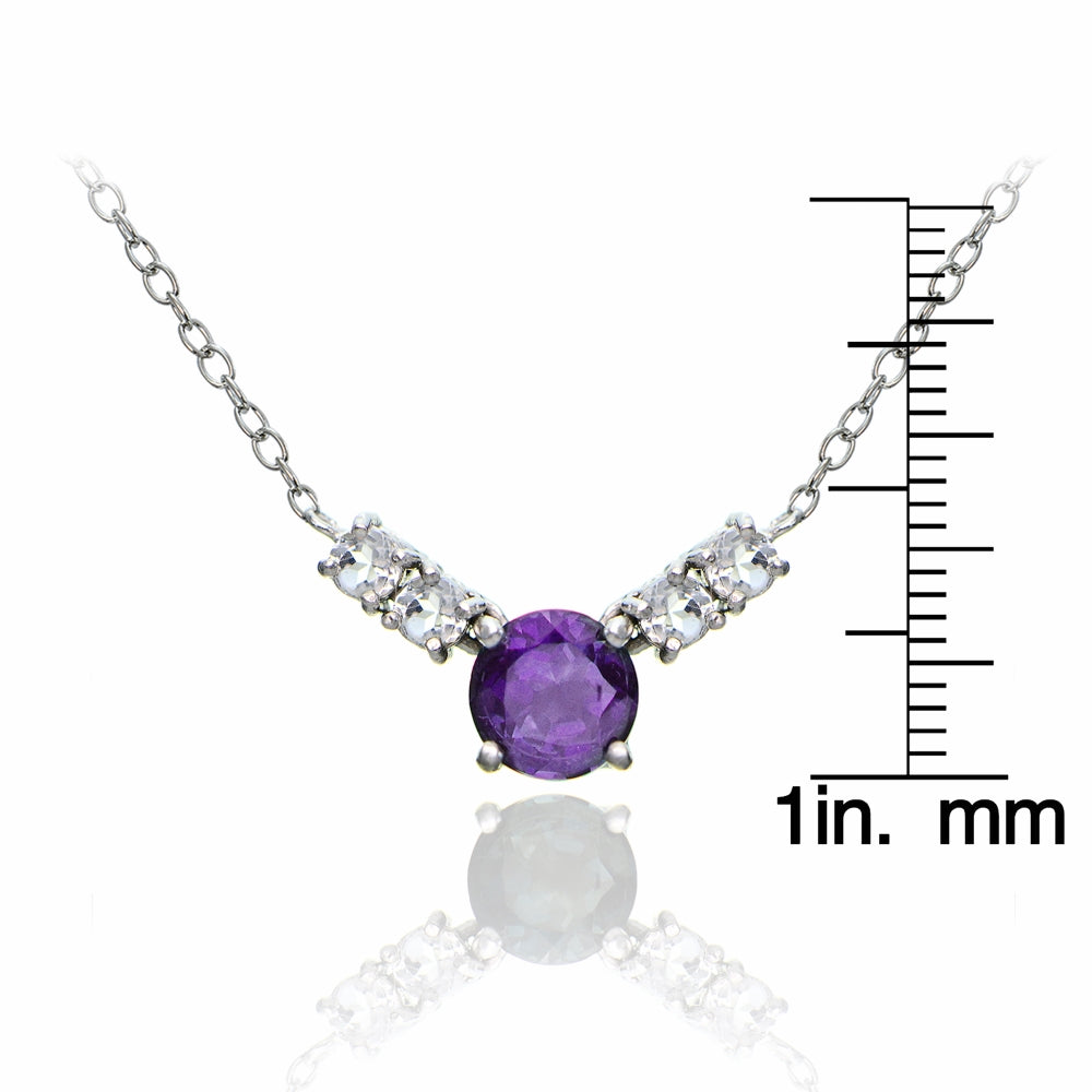 Sterling Silver 1.5ct TGW African Amethyst and White Topaz 5-Stone Necklace-3