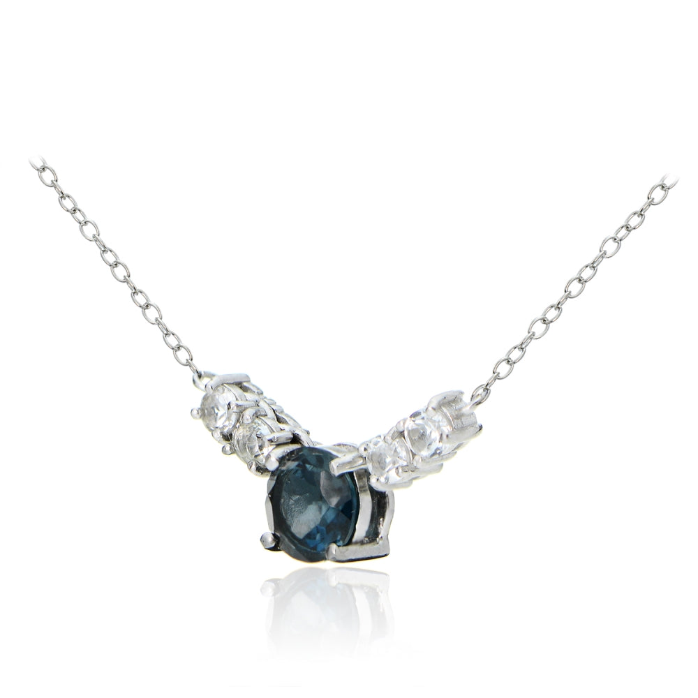 Sterling Silver 2ct TGW London Blue and White Topaz 5-Stone Necklace-2