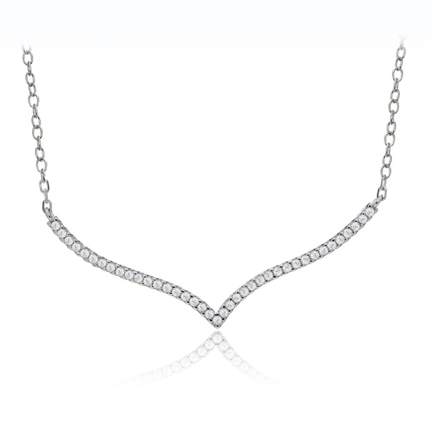 Sterling Silver Cubic Zirconia V Bar Dainty Chain Necklace