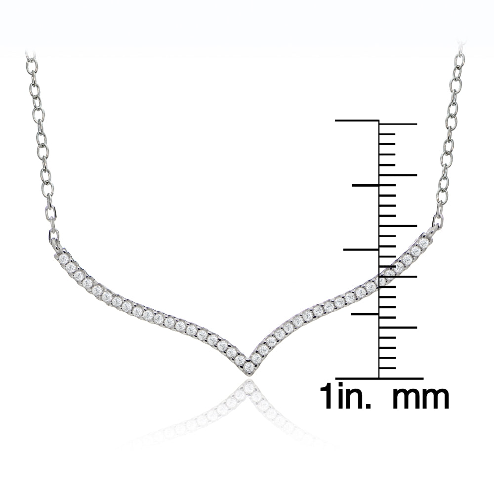Sterling Silver Cubic Zirconia V Bar Dainty Chain Necklace-3
