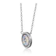 Sterling Silver Synthetic Opal and Cubic Zirconia Evil Eye Disc Chain Necklace
