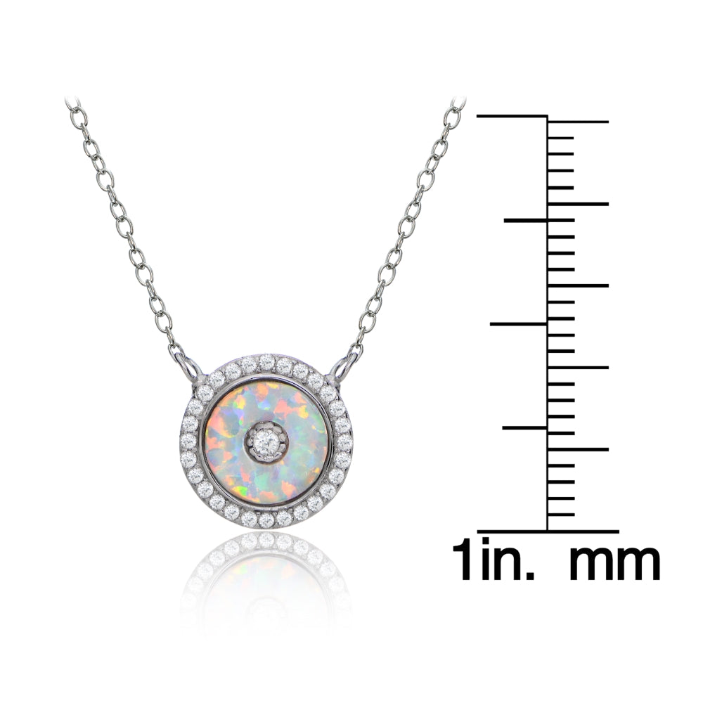 Sterling Silver Synthetic Opal and Cubic Zirconia Evil Eye Disc Chain Necklace-3