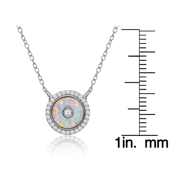 Sterling Silver Synthetic Opal and Cubic Zirconia Evil Eye Disc Chain Necklace