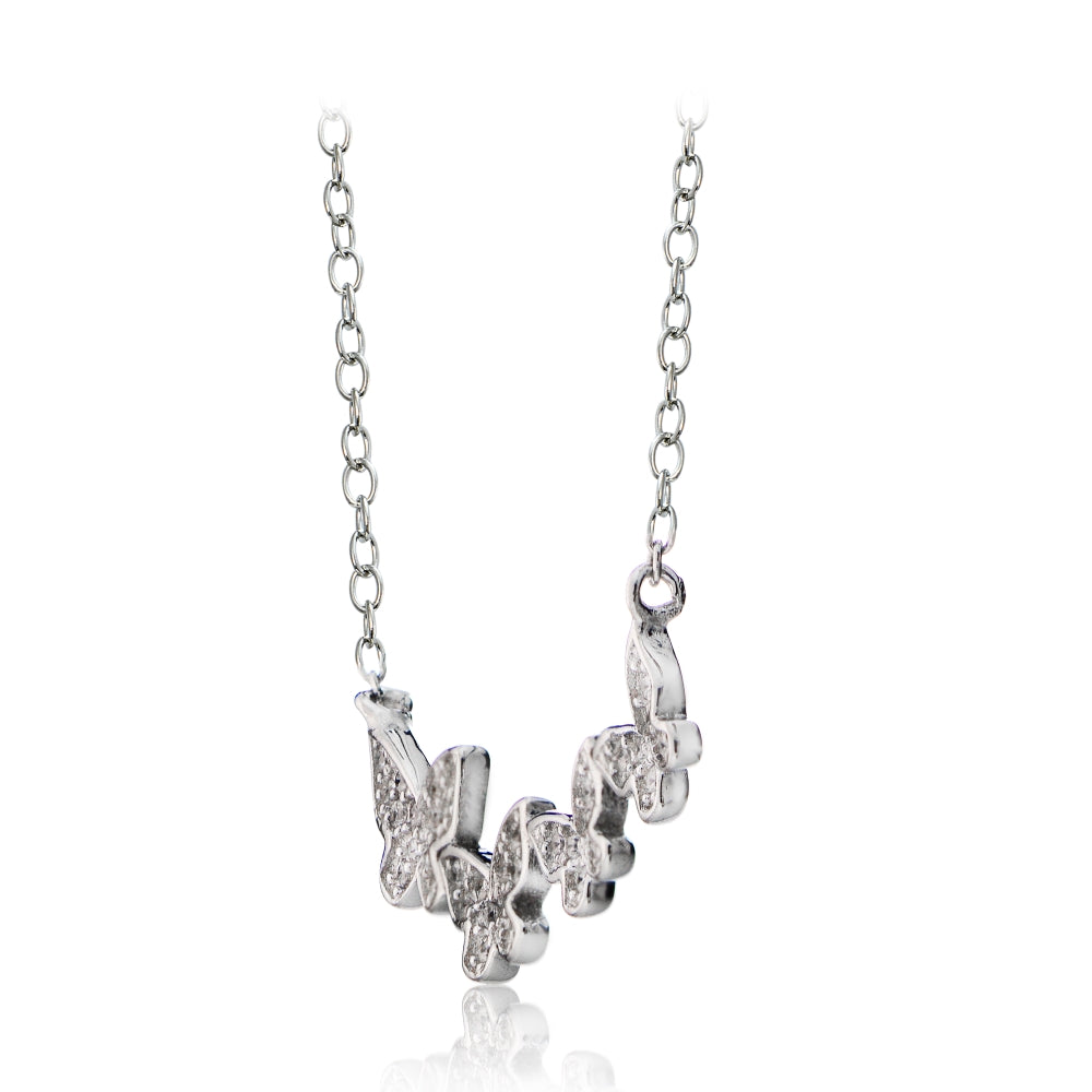 Sterling Silver Cubic Zirconia Pave Butterfly Dainty Chain Necklace-2
