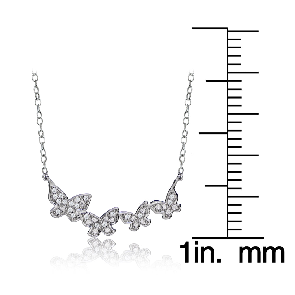 Sterling Silver Cubic Zirconia Pave Butterfly Dainty Chain Necklace-3