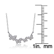 Sterling Silver Cubic Zirconia Pave Butterfly Dainty Chain Necklace